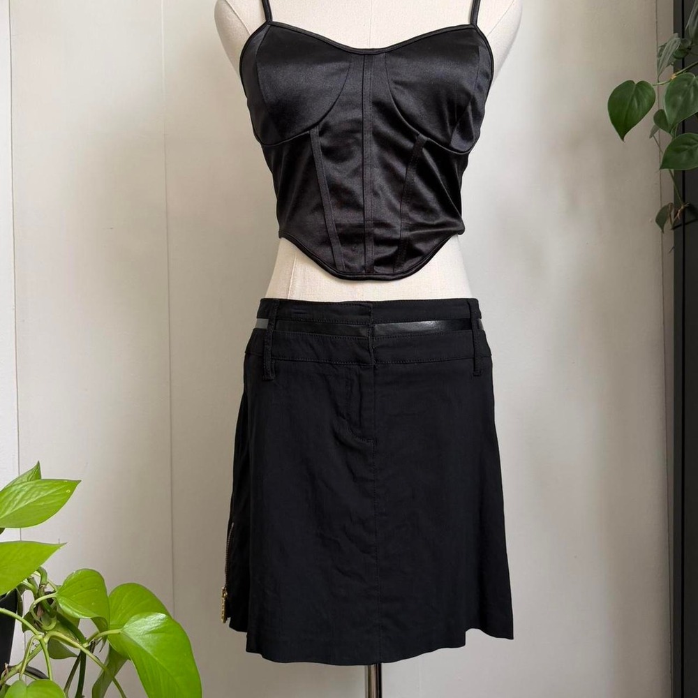 Bisou Bisou Black Mini Skirt Faux Leather Trim Side Zip Whimsygoth Grunge 6